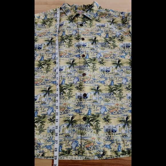 It's 5 O'Clock Somewhere Mens Silk Hawaiian Button Shirt Large Yellow Tropical - Picture 4 of 12